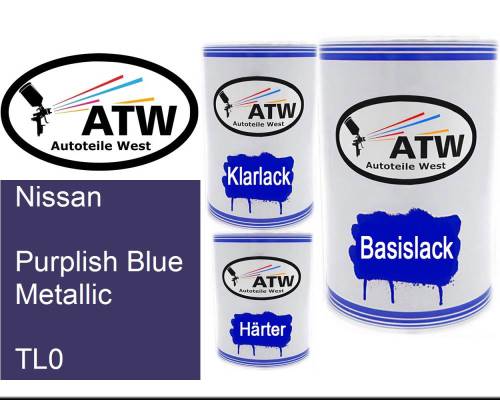 Nissan, Purplish Blue Metallic, TL0: 500ml Lackdose + 500ml Klarlack + 250ml Härter - Set, von ATW Autoteile West.